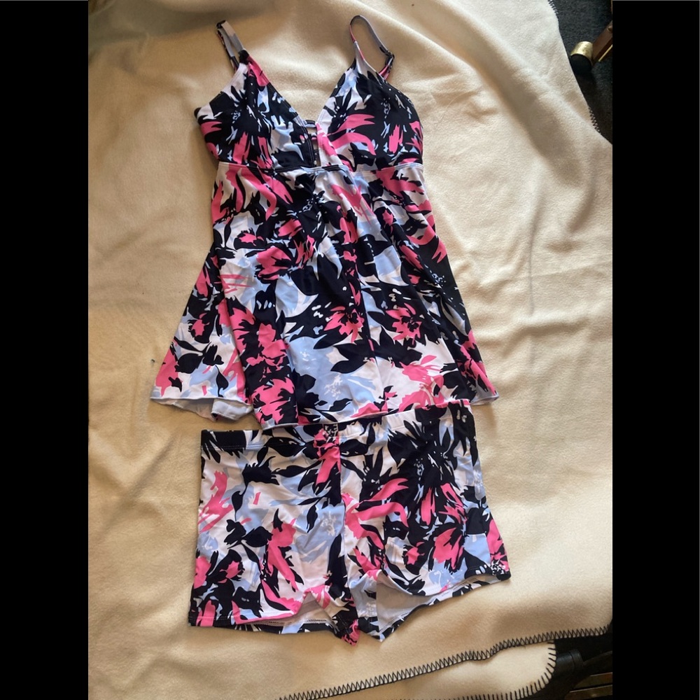 FINWANLO Swimsuit Two Piece Tummy Control Tankini Swimdress Boyshort Size XL